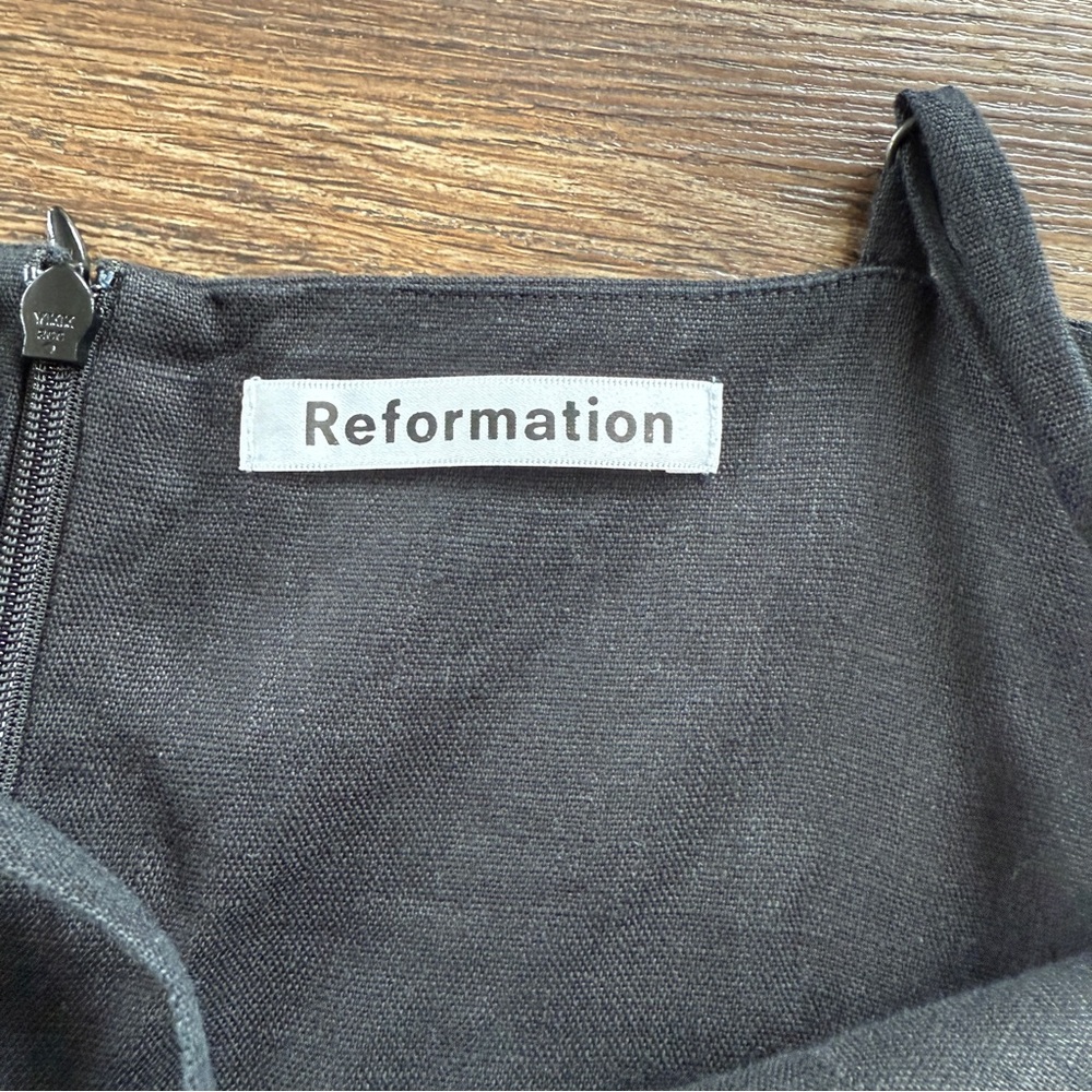 Reformation Finn chic Black linen classic minimalist Button-Down Dress 6 - Picture 5 of 11